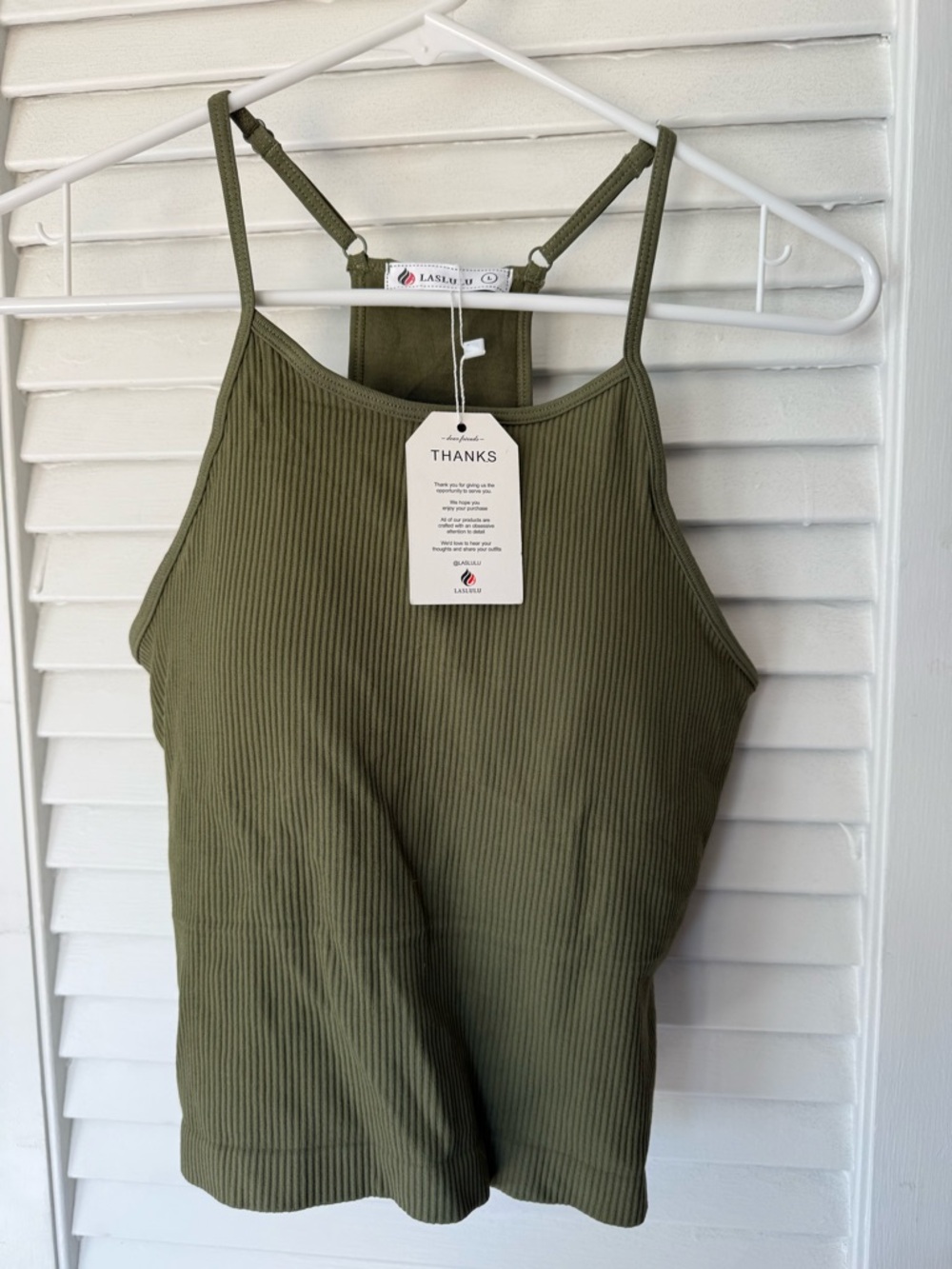 Olive Ribbed High-Neck Tank Top - Picture 2 of 4